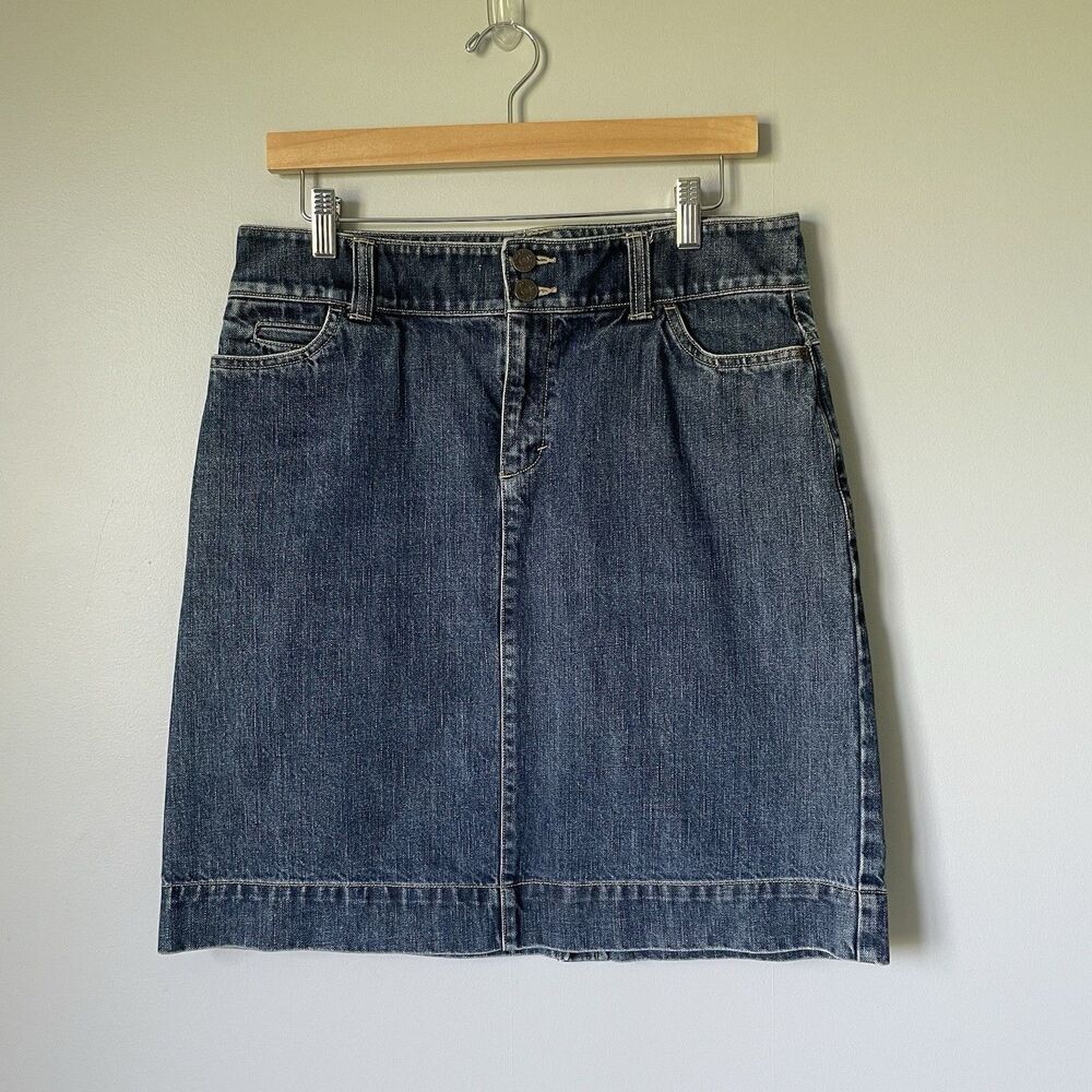 Eddie Bauer Vintage Blue Denim Mini Knee Length Skirt 100% Cotton Women's 8